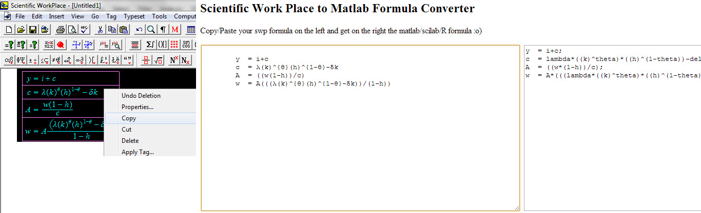 Converting Scientific Workplace to Matlab by copy/pastingConvertir du ...